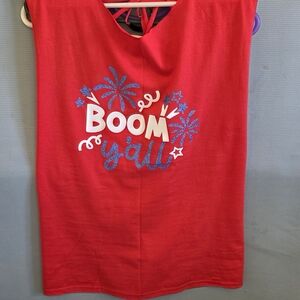 Red Graphic Shirt with Blue and White Print